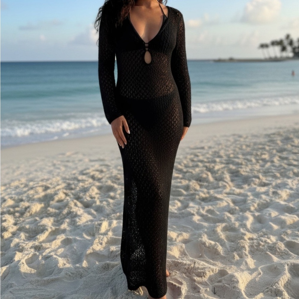 Crochet Maxi Dress With Long Sleeves